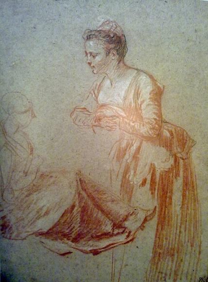 Жан-Антуан Ватто. Этюды стоящей и сидящей женских фигур. Около 1715-1717